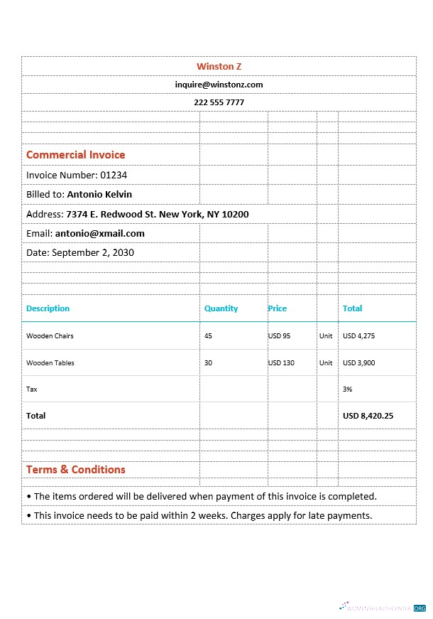 Download Sample Commercial Invoice Template Photoshop template